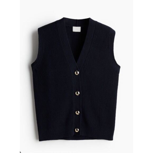 H&M Preppy Blue Rib-Knit Button-up Sweater Vest Size Small - Picture 1 of 6